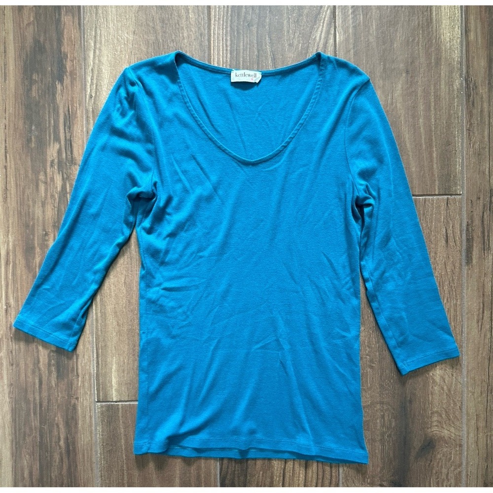 Kettlewell Womens Teal Pima Cotton Modal V-Neck 3/4 Sleeve Top Size M